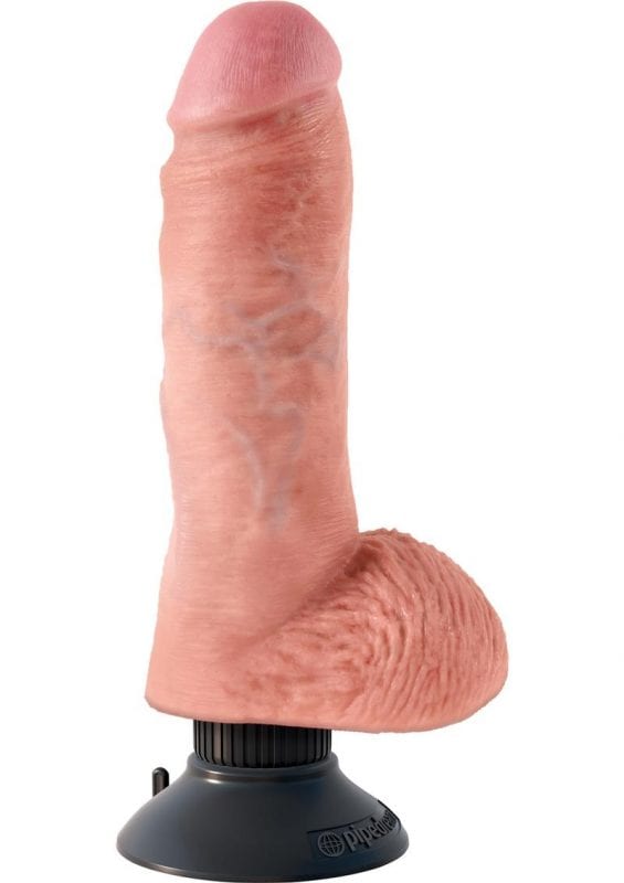 King Cock Vibrating Realistic Dildo With Balls Waterproof Flesh 8 Inch