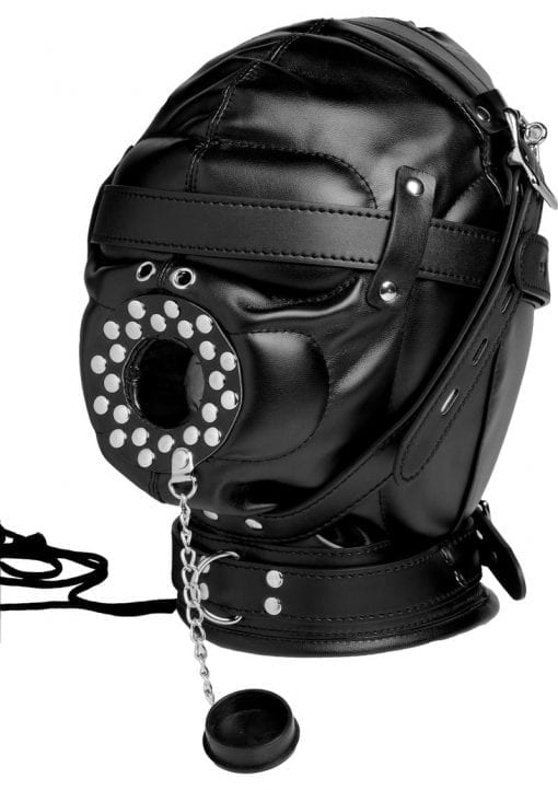 Strict Sensory Deprivation Hood With Open Mouth Gag Black