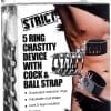 Strict 5 Ring Chastity Device With Cock And Ball Strap Metal