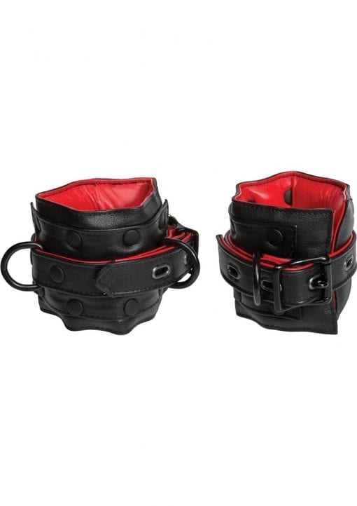 Kink Leather Ankle Restraints Padded Red And Black 16.8 Inch