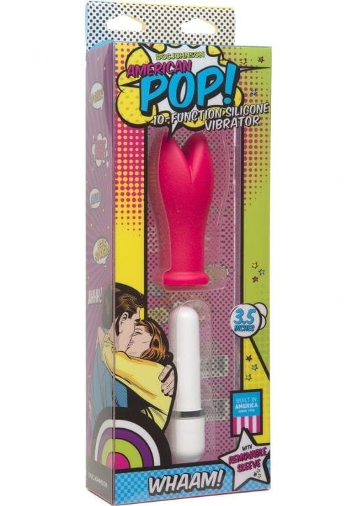 American Pop Whaam 10 Function Silicone Vibrator With Sleeve Waterproof Pink 3.5 Inch