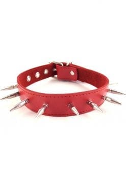 Rouge Adjustable Spiked Collar Leather Red