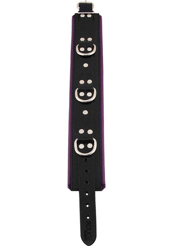 Rouge 3 Ring Padded Leather Adjustable Collar Black And Purple