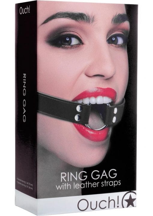 Ouch Ring Gag With Leather Straps Black