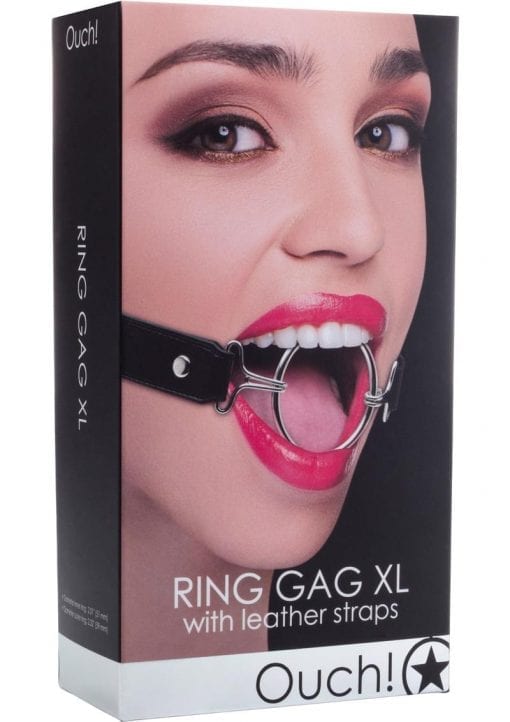 Ouch! Ring Gag XL With Leather Straps Black