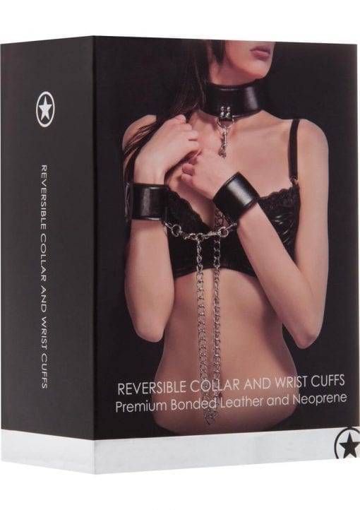 Ouch! Leather Reversible Collar And Leather Wrist Cuffs Black
