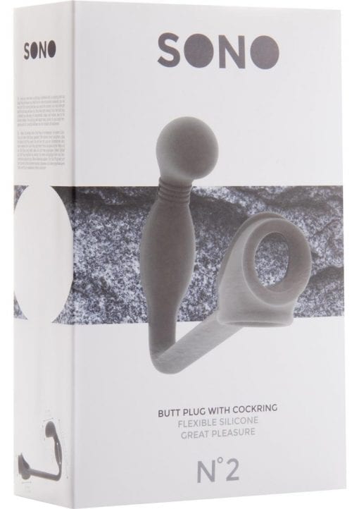 Sono No 2 Butt Plug With CockRing Felxible Silicone Waterproof Grey