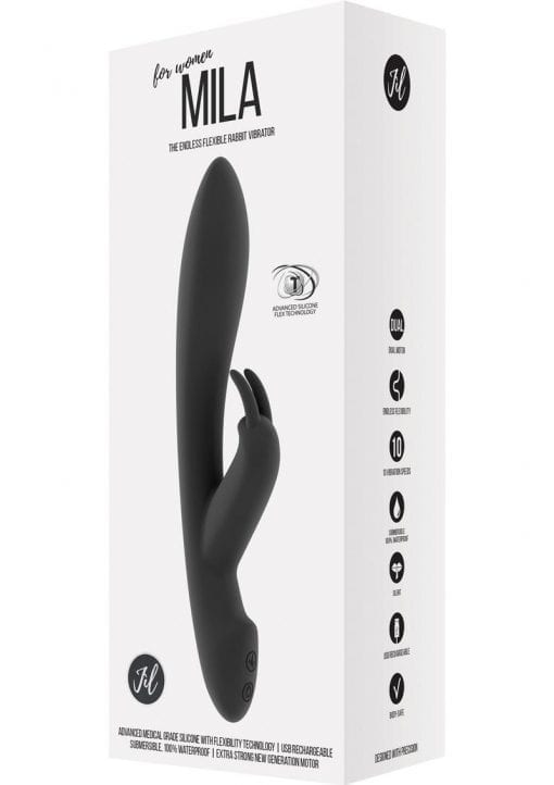 Jil Mila Flexible Silicone USB Rechargeable Rabbit Vibrator Waterproof Black 8.6 Inch