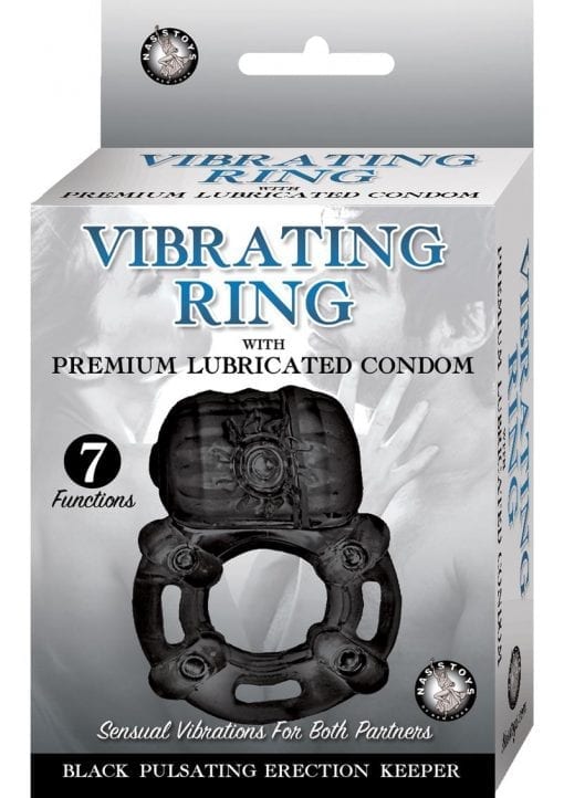 Vibrating Ring With Lubricated Condom Pulsating Erection Keeper Black