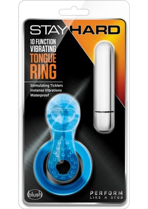 Stay Hard 10 Function Vibrating Tongue Cock Ring Waterproof Blue