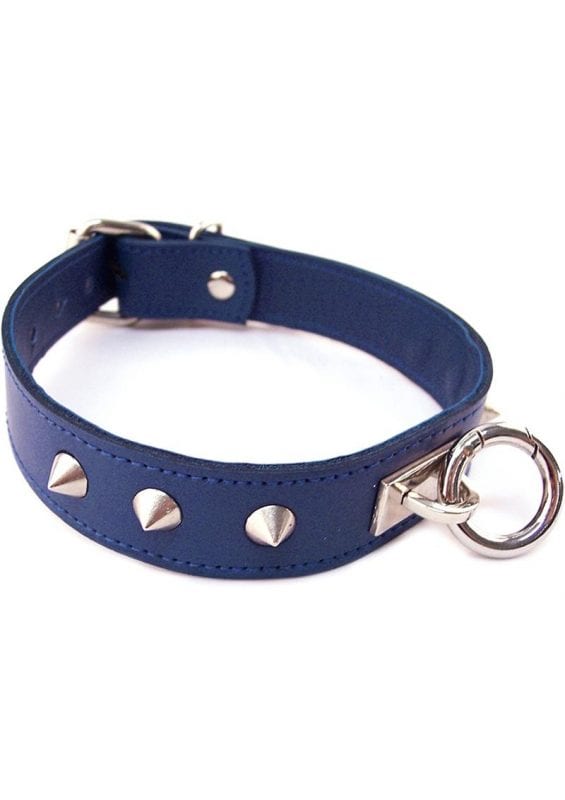 Rouge O Ring Studded Leather Collar Blue
