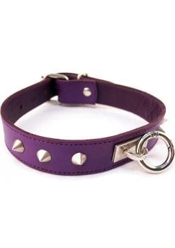 Rouge O Ring Studded Leather Collar Purple