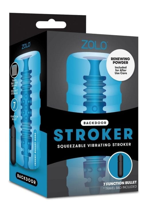 Zolo Backdoor Stroker Squeezable Vibrating Masturbator Stroker Blue