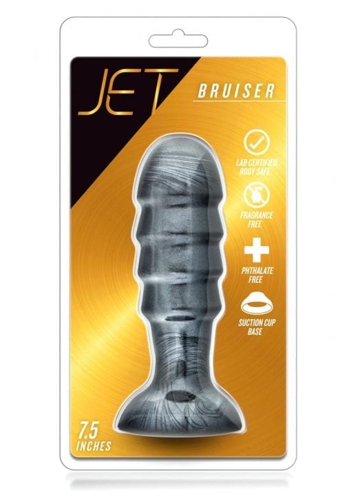 Jet Bruiser Textured Butt Plug With Suction Cup Carbon Metallic Black 7.5 Inches