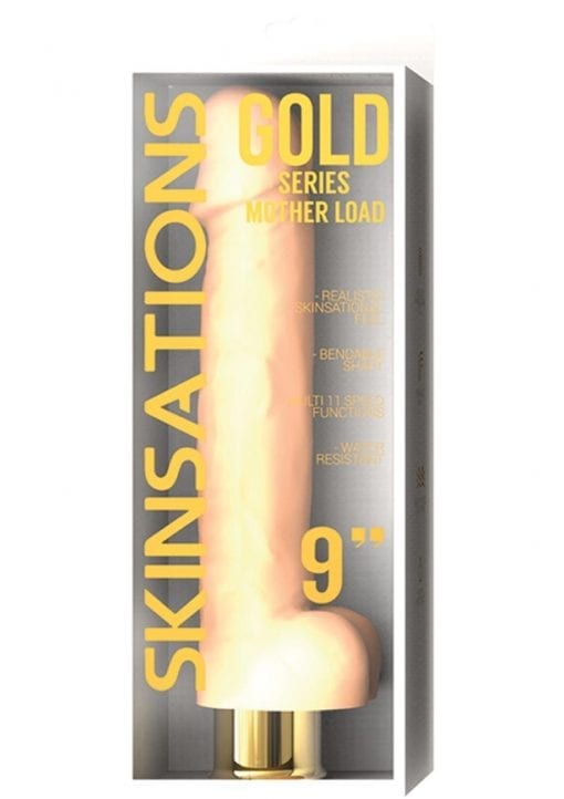 Skinsations Gold Mother Load Realistic Bendable Vibrating Dildo With Balls Water Resistant Flesh 9 Inch