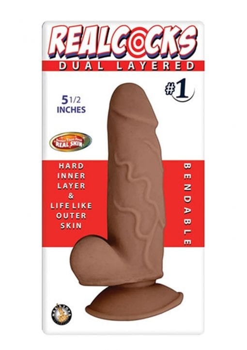 Realcocks Dual Layered 01 Bendable Dildo Waterproof Brown 5.5 Inch