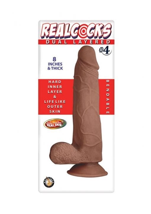 Realcocks Dual Layered 04 Bendable Thick Dildo Waterproof Brown 8 Inch