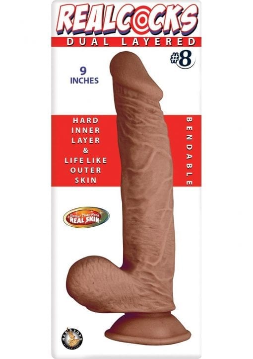 Realcocks Dual Layered 08 Bendable Dildo Waterproof Brown 9 Inch