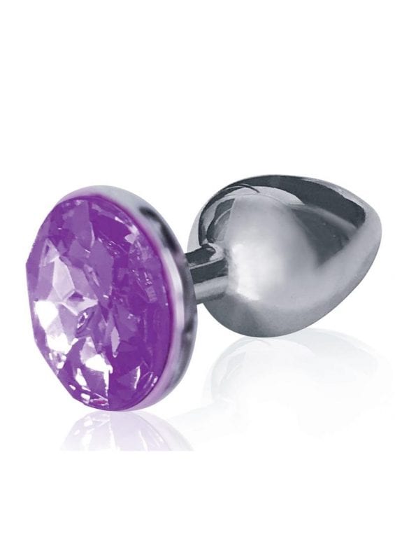 The Silver Starter Jeweled Round Plug Stainless Steel Violet Gem 2.8 Inch