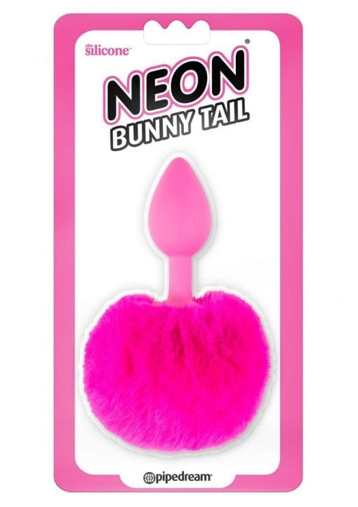 Neon Silicone Bunny Tail Butt Plug Pink