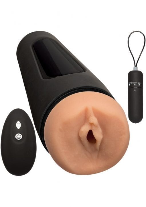 Main Squeeze The Original Vibro Ultraskyn Stroker Pussy Masturbator With Wireless Remote Vanilla 7.5 Inches