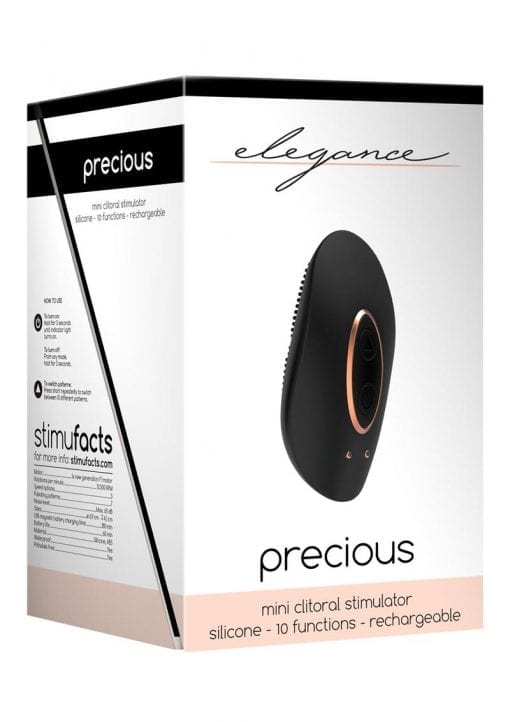 Elegance Precius Mini Clitoral Stimulator Silicone USB Magnetic Rechargeable Vibe Waterproof Black 2.51 Inch