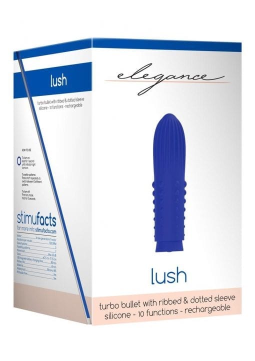 Elegance Lush Turbo Bullet With Ribbed and Dottel Sleeve Silicone USB Magnetic Rechargeable Waterproof Blue 3.85 Inch