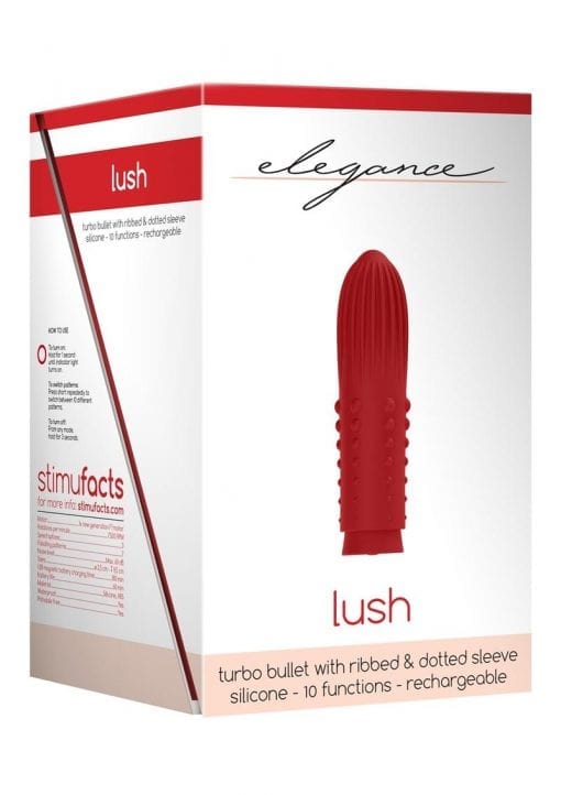 Elegance Lush Turbo Bullet With Ribbed and Dottel Sleeve Silicone USB Magnetic Rechargeable Waterproof Red 3.85 Inch