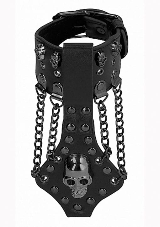 Ouch! Skulls And Bones Skull Bracelet With Chains Leather Black