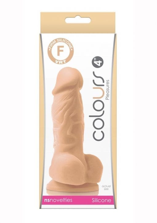 Colours Pleasures 4in White Silicone Dildo With Balls Realistic Non-Vibrating Suction Cup Base
