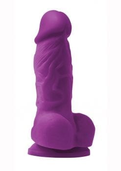 Colours Pleasure 4in Purple Silicone Dildo With Balls Realistic Non-Vibrating Suction Cup Base