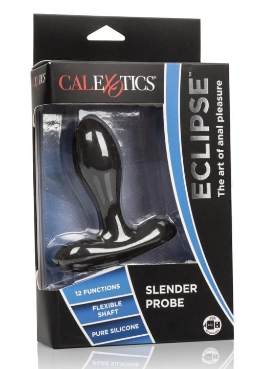 Eclipse Slender Probe Silicone USB Rechargeable Anal Plug Waterproof Black 3.75 Inch
