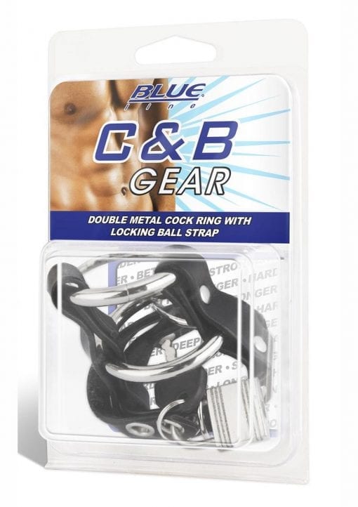 Blue Line C and B Gear Double Metal Cock Ring With Locking Ball Strap