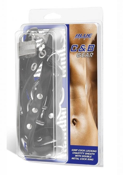 Blue Line C and B Gear Gimp Cock Locking Chastity Sheath With Double Metal Cock Ring