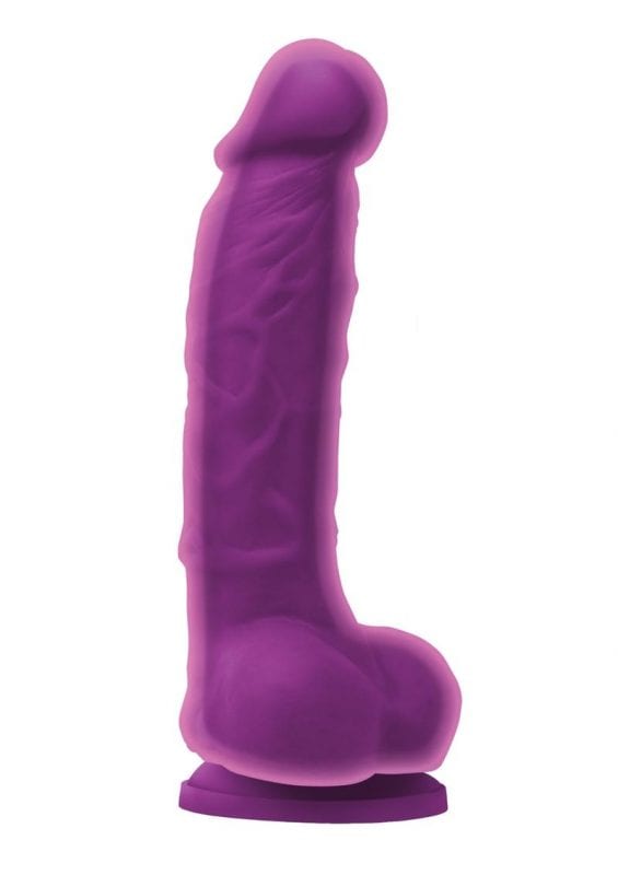 Colours Dual Density 5in Purple Silicone Dildo With Balls Realistic Non-Vibrating Suction Cup Base