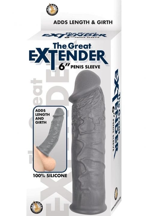 The Greatest Extender Penis Sleeve Silicone Realistic Waterproof Grey 6 Inch