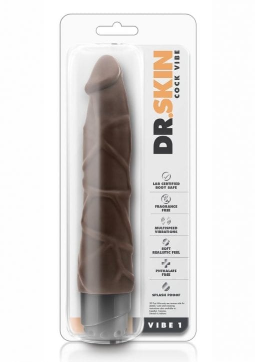Dr. Skin Cock Vibe 1 Realistic Vibrator Splashproof Chocolate 9 Inch