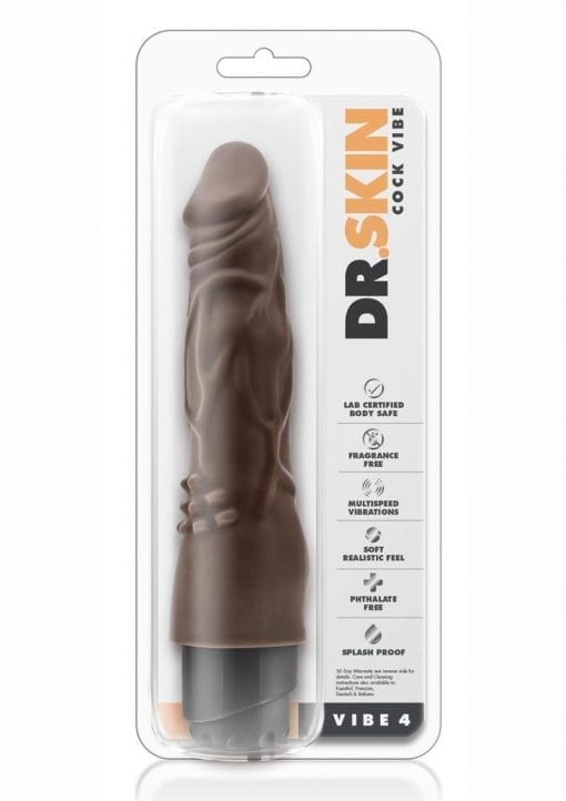 Dr. Skin Cock Vibe 4 Realistic Vibrator Splashproof Chocolate 8 Inch