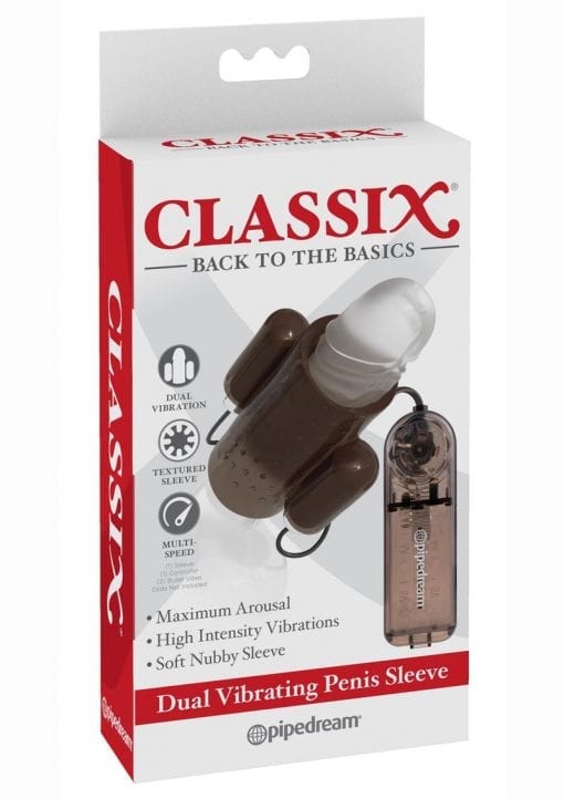 Classix Wired Remote Control Dual Vibrating Penis Sleeve Smoke