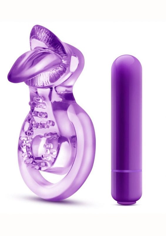 Play With Me Lick It Double Strap Cock Ring Vibrating - Purple