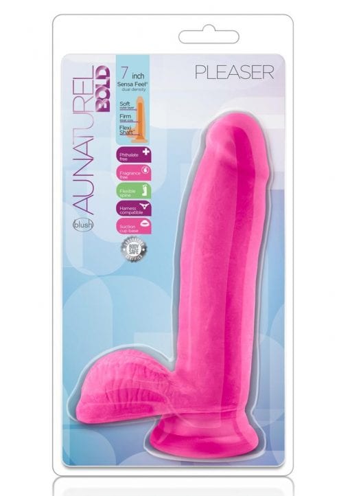 Au Naturel Bold Pleaser Dildo 7  inch Suction Cup Non Vibrating Pink