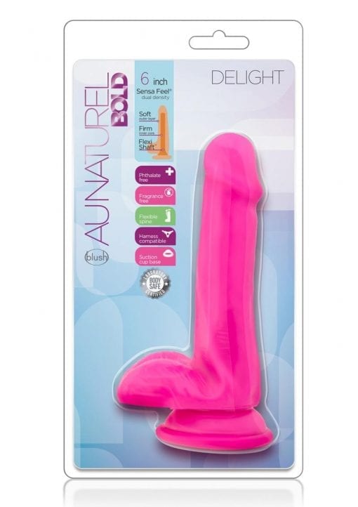Au Naturel Bold Delight Dildo 6 inch Suction Cup Non Vibrating Pink