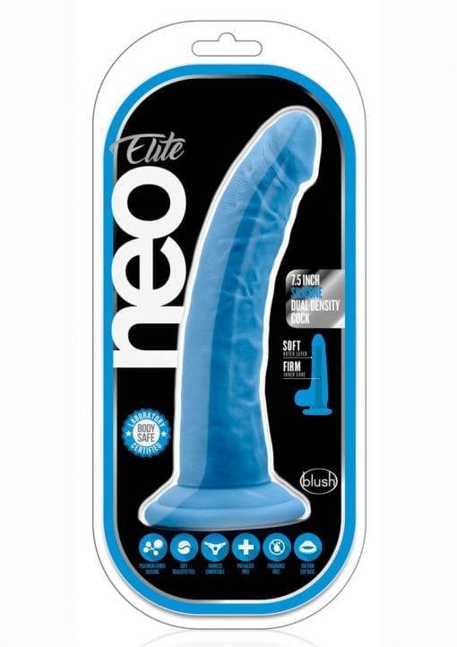 Neo Elite Dual Density Cock With Suction Cup Silicone Neon Blue 7.5 inch