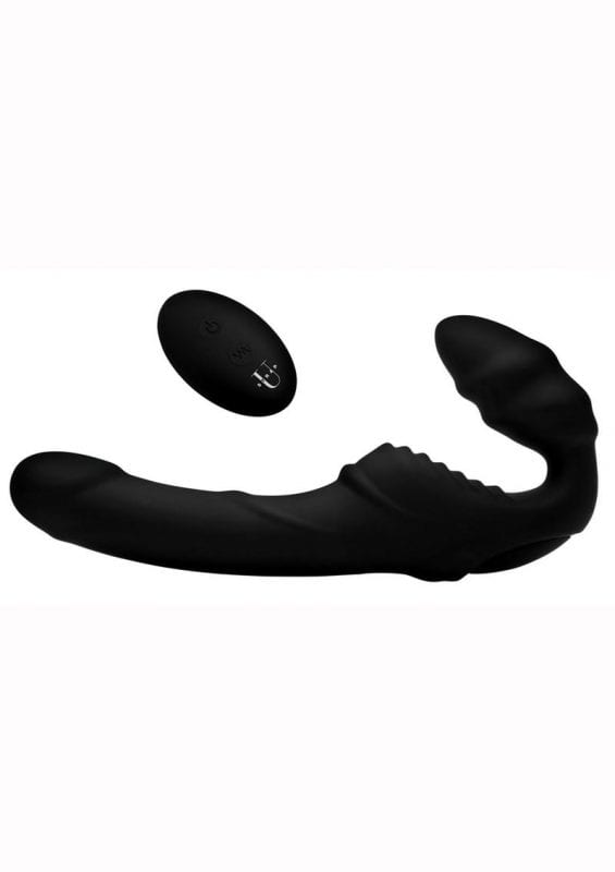 Strap U Pro Rider Silicone 9X Vibrating Strapless Strap On With Wireless Remote USB Rechargeable Waterproof Black 8.5 Inches