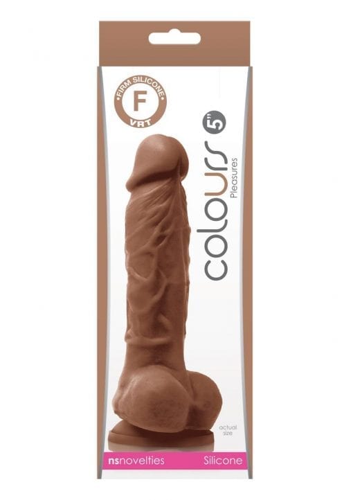 Colours Pleasures 5in Brown Silicone Dildo With Balls Realistic Non-Vibrating Suction Cup Base