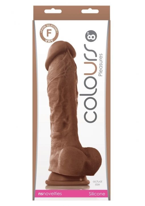 Colours Pleasures 8in Silicone Dong With Balls - Brown