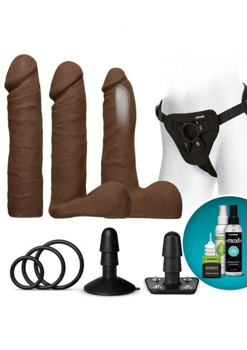 Vaculock Dual Dense Ultraskyn Set Chocolate Dildo Kit Harness Accessory