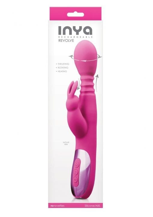 INYA Revolve Silicone Rechargeable Thrusting Rotating Heating Vibrator With Clitoral Stimulation - Pink