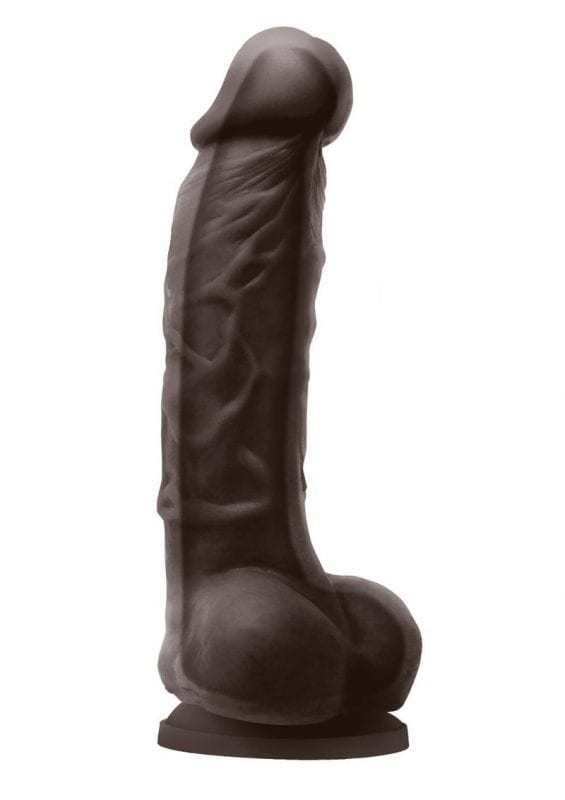 Colours Dual Density 5in Silicone Dildo With Balls Realistic - Chocolate
