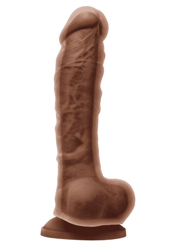 Colours Dual Density 8in Silicone Dildo With Balls Realistic - Caramel